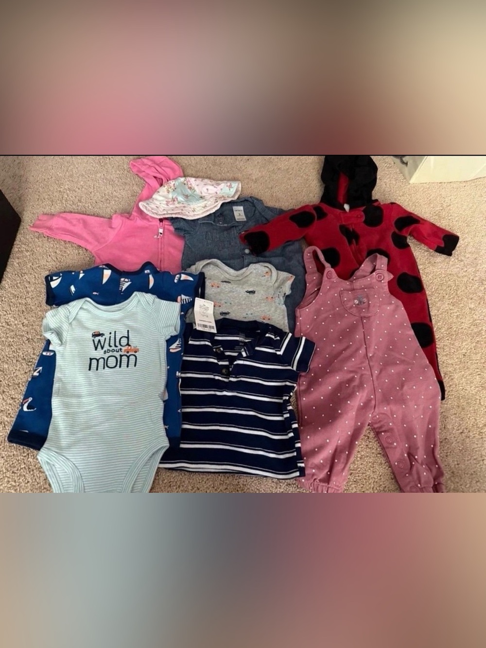 3 Months Baby Girls Pink Polka Dot Overalls One-Piece
